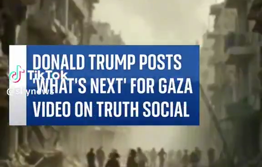 Thumbnail preview image for the video titled: Trump has posted a sinister AI video of his future for ‘Riviera’ Gaza.