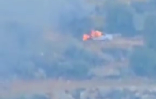 Thumbnail preview image for the video titled: Israeli settler militias set a Palestinian vehicle on fire near the town of Silwad, east of Ramallah