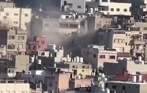 Thumbnail preview image for the video titled: House collapses on an Israeli bulldozer in Nour Shams