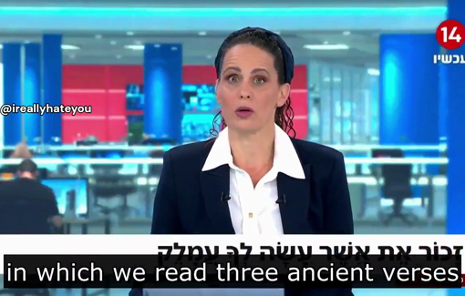 Thumbnail preview image for the video titled: TV anchor reminds the audience to "blot out the remembrance of Amalek"