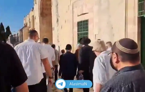 Thumbnail preview image for the video titled: Settlers desecrate Al-Aqsa chanting for Purim