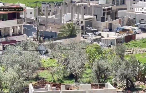 Thumbnail preview image for the video titled: Continuous movements by the Israeli army vehicle in and around the Ein al-Ain refugee camp