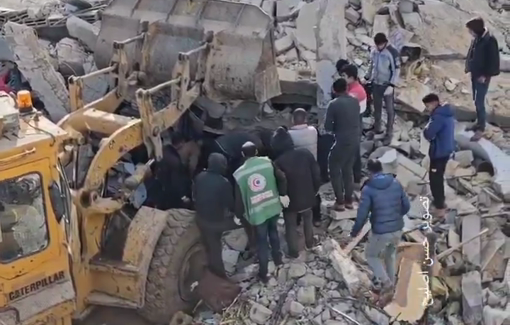 Thumbnail preview image for the video titled: Moment of an Israeli bombing during the search at the Abu Daqqa family home