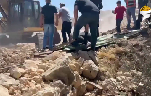 Thumbnail preview image for the video titled: Aliyan family's confrontation with Israeli bulldozers as they razed the family's land in Khirbet Tabalya