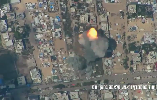 Thumbnail preview image for the video titled: IDF footage of precise HUGE bombing of 'safe zone' killing over 90