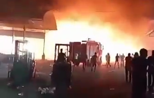 Thumbnail preview image for the video titled: IDF has thrown burning tyres into the Hisbah market causing a large fire to break out there