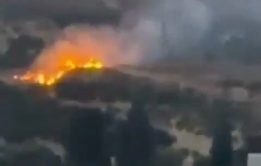 Thumbnail preview image for the video titled: Settlers set fire to Marj al-Dhahab in the village of Al-Mughayyir, northeast of Ramallah