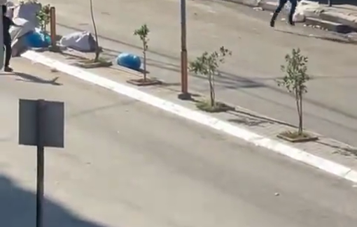 Thumbnail preview image for the video titled: Children attempt to down an IDF surveillance drone during the Israeli army raid in Jenin