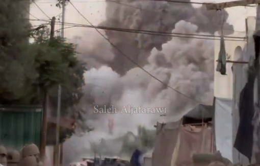 Thumbnail preview image for the video titled: Israel drops large bomb on tents and homes in Deir al-Balah