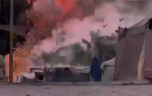 Thumbnail preview image for the video titled: Israel drops large bomb on tents and homes in Deir al-Balah