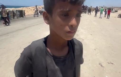 Thumbnail preview image for the video titled: Child Mohammad goes back empty-handed after waiting for aid at a GHF site