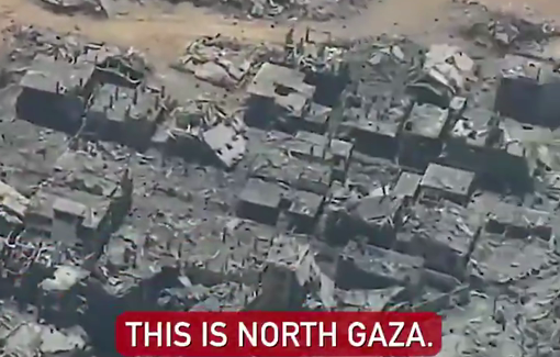 Thumbnail preview image for the video titled: Fresh footage from an 'aid' airdrop plane reveals a Gaza flattened beyond recognition