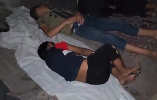 Thumbnail preview image for the video titled: Exhausted children sleep out after IDF midnight displacement orders