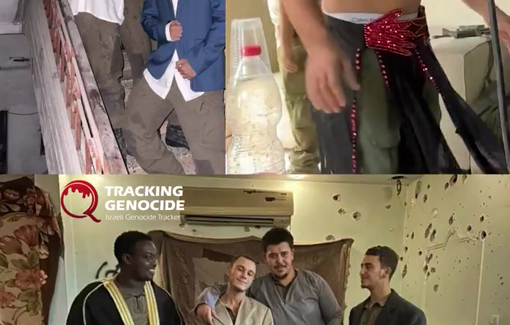 Thumbnail preview image for the video titled: Israeli soldiers in Gaza boast online with clothes taken from Palestinians they killed or expelled