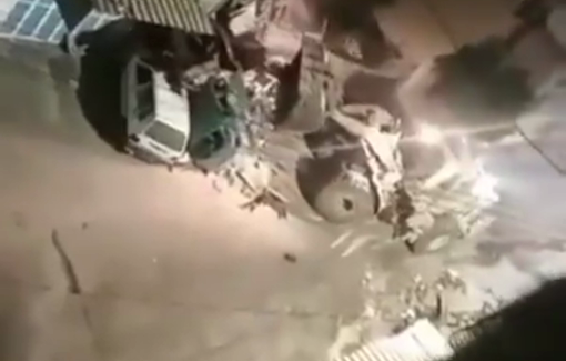 Thumbnail preview image for the video titled: IDF bulldozer destroys cars and houses for no reason