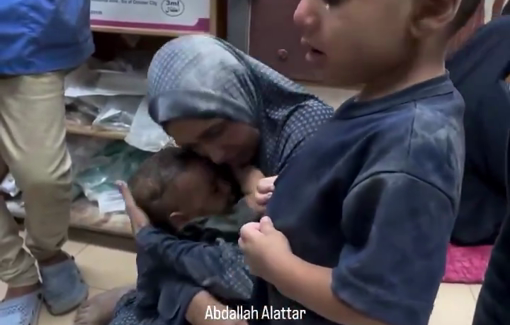 Thumbnail preview image for the video titled: Khan Yunis assault Day 9: Injured mother holds her crying children