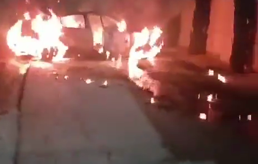 Thumbnail preview image for the video titled: Settlers raided the village of Jit in eastern Qalqilya and set fire to 4 houses and 6 vehicles