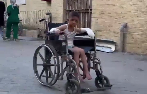 Thumbnail preview image for the video titled: Child disabled after being injured in IDF bombing of Al-Zahra school