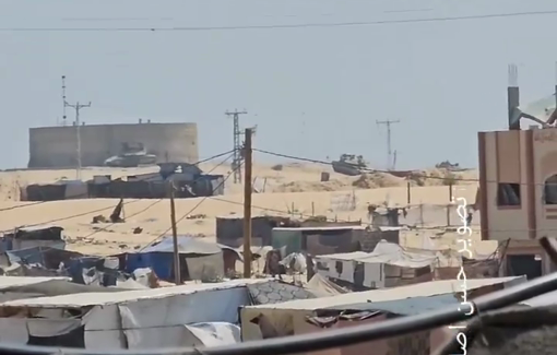 Thumbnail preview image for the video titled: Palestinians terrorized by IDF tank incursion close to tent camp in Hamad City