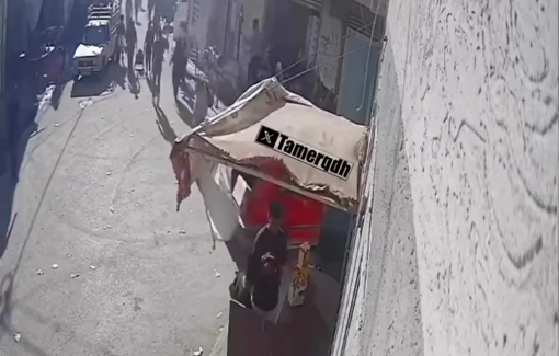 Thumbnail preview image for the video titled: CCTV captures the moment Deir al-Balah market was bobmed