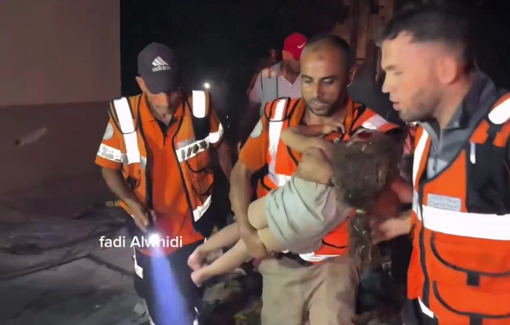 Thumbnail preview image for the video titled: Little girl rescued alive from rubble of Hamouda family home bombed at night