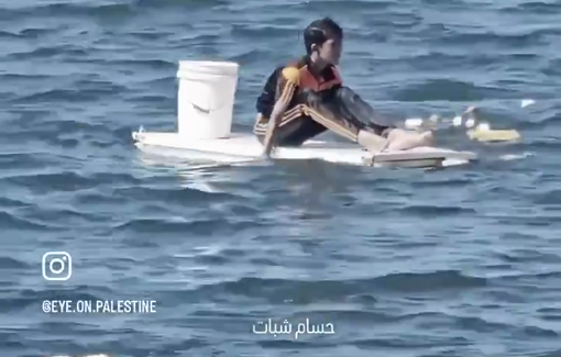 Thumbnail preview image for the video titled: Boy fishes for his family using a wooden door as a boat