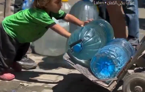 Thumbnail preview image for the video titled: Little girl tries to help carry water cans