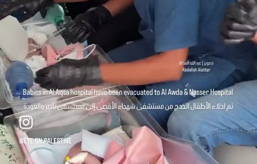 Thumbnail preview image for the video titled: NICU babies evacuated from Al-Aqsa Martyrs Hospital