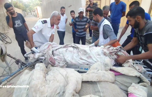 Thumbnail preview image for the video titled: Paramedics retrieve the bodies of 2 killed in IDF strikes on Al-Hakr area, Central Gaza