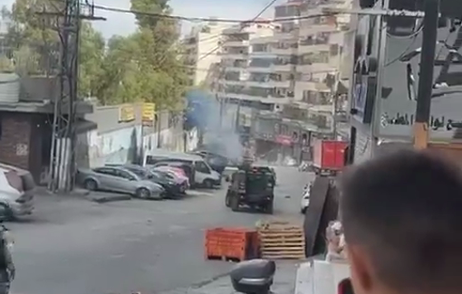 Thumbnail preview image for the video titled: IDF fire sound and gas bombs during their massive incursion into the Shuafat camp and the town of Anata