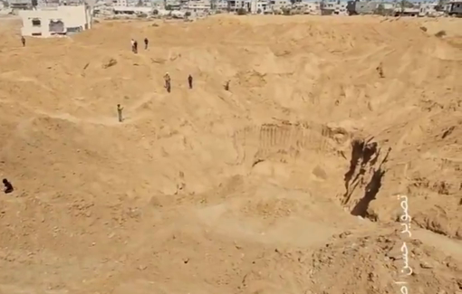 Thumbnail preview image for the video titled: Massive pit left by IDF excavations during Khan Younis campaign