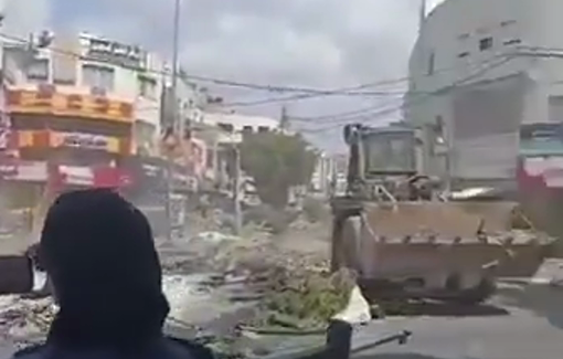 Thumbnail preview image for the video titled: Israeli forces  bulldozing the Cinema roundabout and streets of Jenin