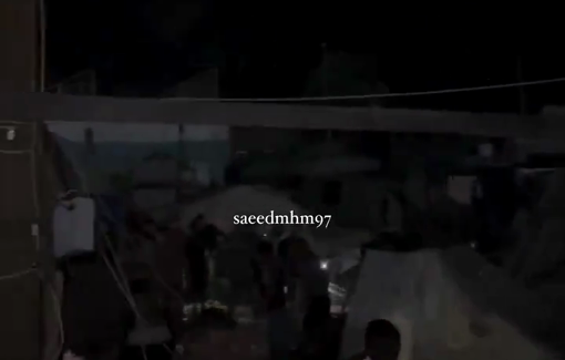 Thumbnail preview image for the video titled: Night strike on tents in the courtyard of Al-Aqsa Martyrs Hospital