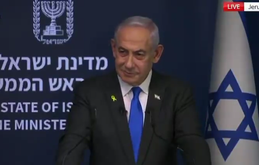 Thumbnail preview image for the video titled: Netanyahu again uses a map erasing the West Bank