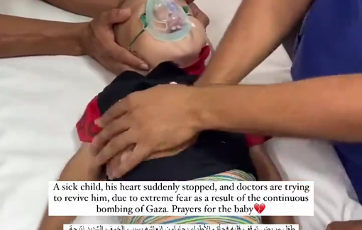 Thumbnail preview image for the video titled: Child's heart stops forever due to panic attack under Israeli bombing