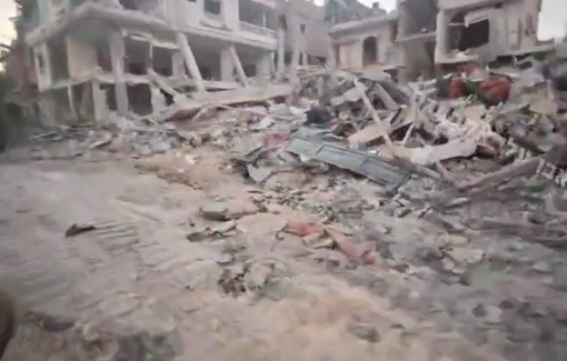 Thumbnail preview image for the video titled: IDF drives through Rafah filming its total destruction