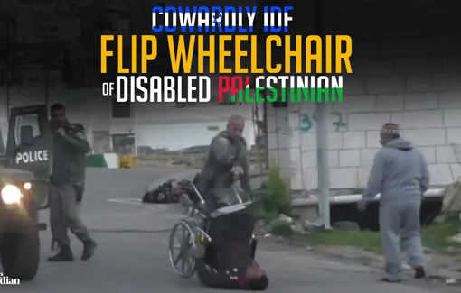 Thumbnail preview image for the video titled: IDF soldier flips the wheelchair of a disabled Palestinian