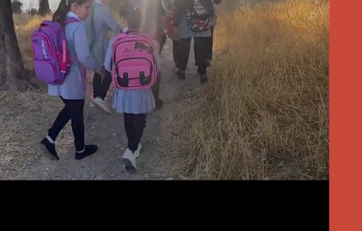 Thumbnail preview image for the video titled: Palestinian students had to walk across rugged fields to get to their first day of school