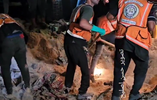 Thumbnail preview image for the video titled: Al-Mawasi massacre: Search for victims in deep crater