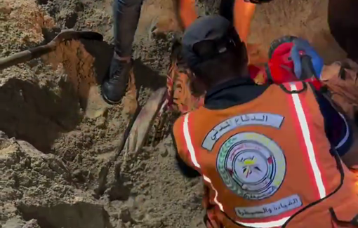 Thumbnail preview image for the video titled: Civil Defense digging for survivors of Al-Mawasi massacre