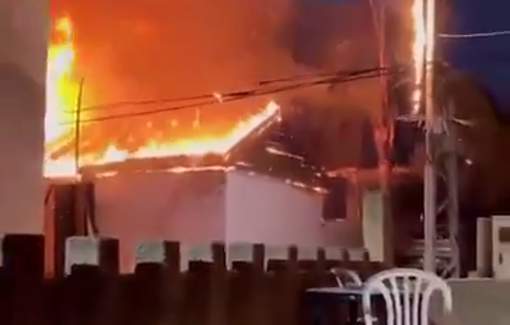 Thumbnail preview image for the video titled: In Tulkarem, fire breaks out in a nearby house after IDF strike on a car