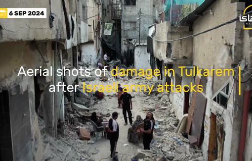 Thumbnail preview image for the video titled: Aerial shots of damage in Tulkarem after Israeli army attacks