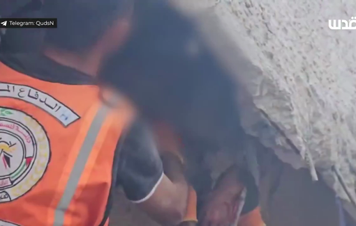 Thumbnail preview image for the video titled: Elderly woman trapped in the rubble after Israeli bombing