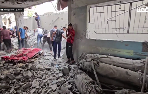 Thumbnail preview image for the video titled: Scenes from inside Ibn Al-Haytham School after deadly Israeli airstrike