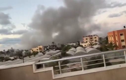 Thumbnail preview image for the video titled: Smoke billows over the Najjar family home where the Huwaij family was massacred