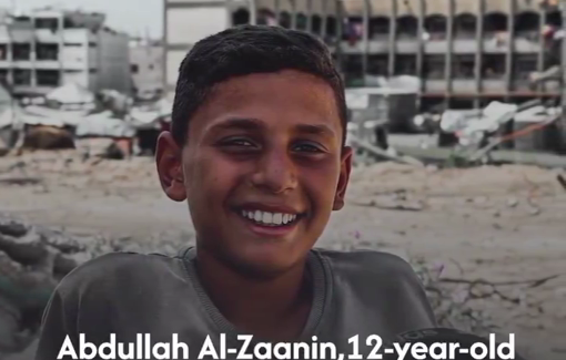 Thumbnail preview image for the video titled: After IDF destroyed all the schools, Abdullah Al-Zaanin, a 12-year-old Palestinian, received no education