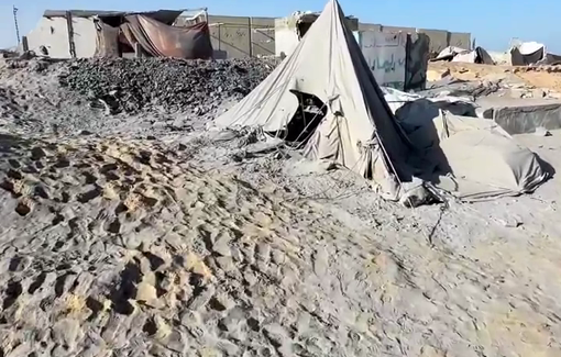 Thumbnail preview image for the video titled: Aftermath of Israeli bombing on tent site in al-Qadisiya