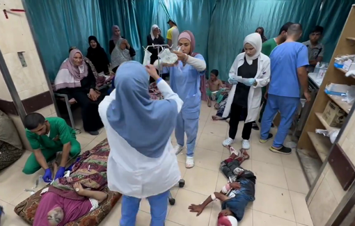 Thumbnail preview image for the video titled: Injured members of the Dawas family triaged at Al-Aqsa Hospital