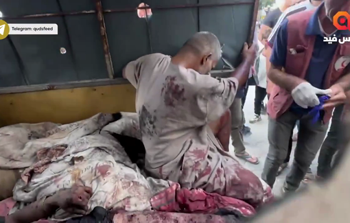 Thumbnail preview image for the video titled: Abu Al-Ajeen casualties arrive at Al-Aqsa Hospital