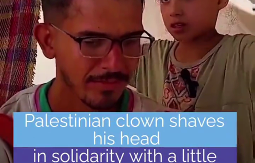 Thumbnail preview image for the video titled: Clown makes little girl shave his head in solidarity with her